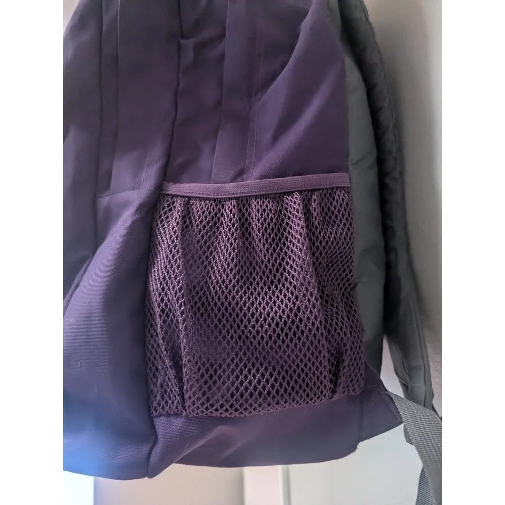 JanSport Purple Backpack Bookbag School Travel Daypack Gray Straps Zip Pockets